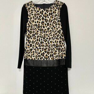 Retro Laurel/Escada,  Black & Animal Print, Long Sleeve Dress